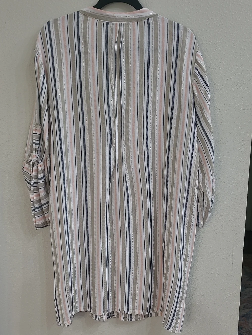 Club Z Collection Striped Button-Front Tunic Top in Blush, Navy & Cream Size 2x - Picture 4 of 7